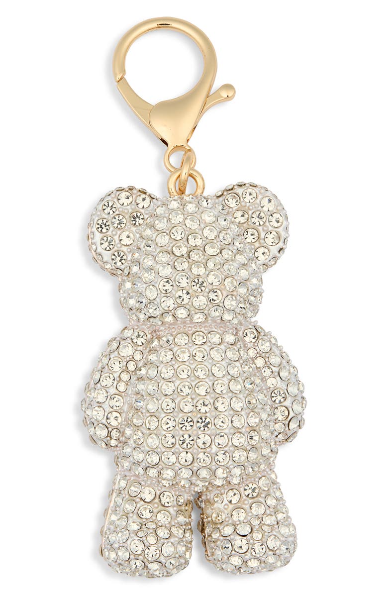 Leith Crystal Bear Bag Charm, Main, color, Clear- Gold