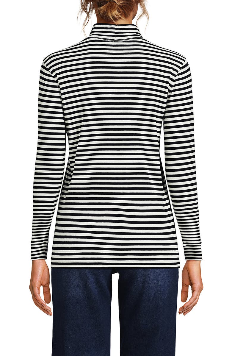 Lands' End Relaxed Cotton Long Sleeve Mock Turtleneck, Alternate, color, Black Even Stripe