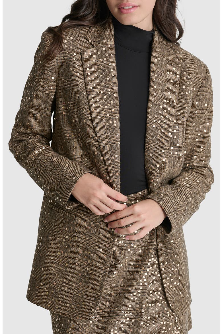 Herringbone Sequin Wool Blend Blazer, Alternate, color, BROWN MULTI
