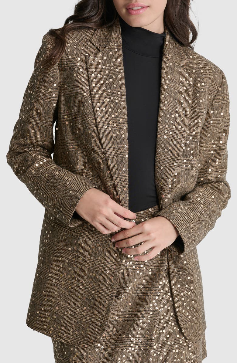 DKNY Herringbone Sequin Wool Blend Blazer, Alternate, color, 