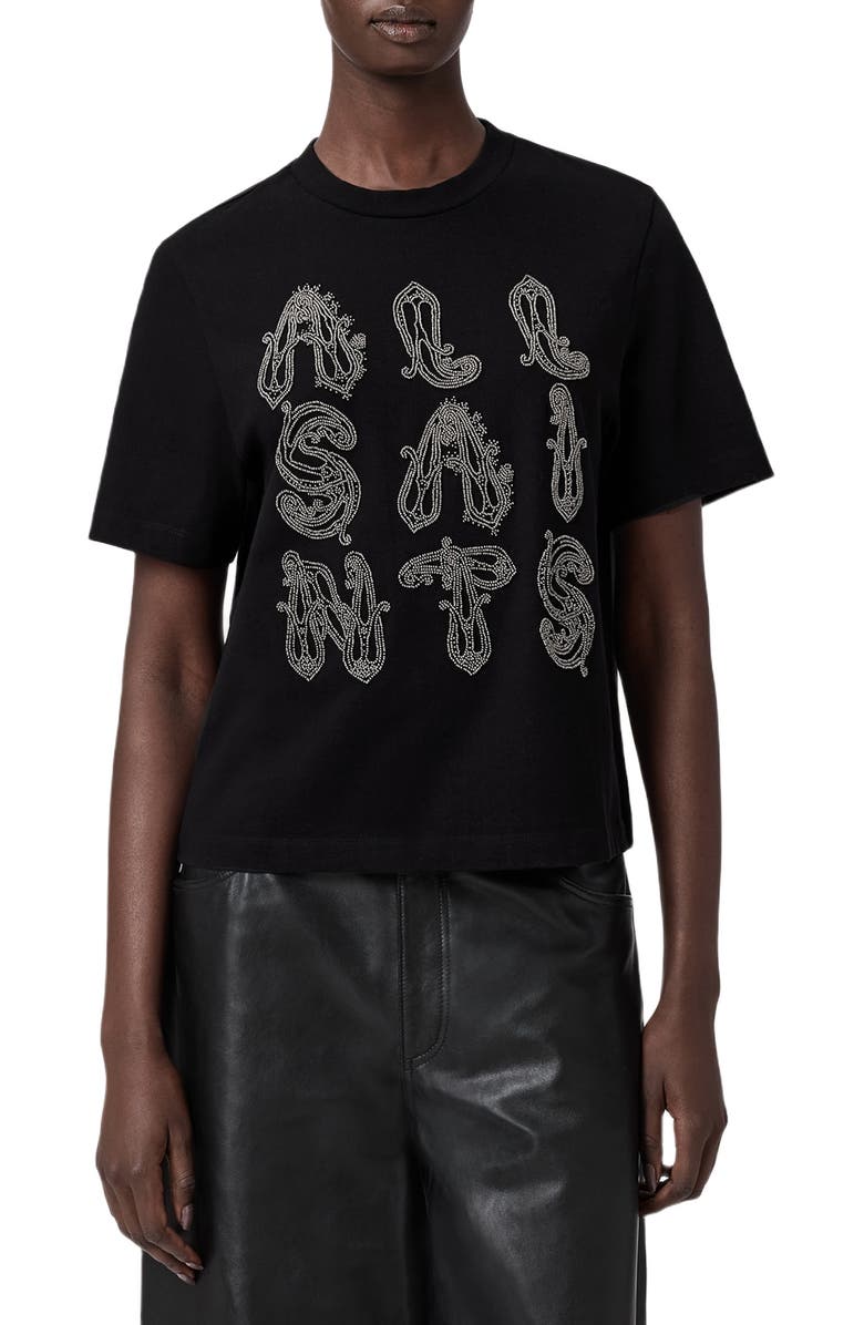 AllSaints Ella Lisa Cotton Graphic T-Shirt, Main, color, Black