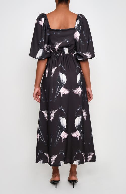 The Lulo Project Sol Horse Print Puff Sleeve Crepe Maxi Dress In Multi