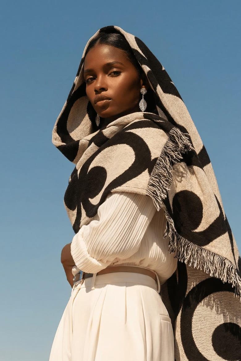Mate Masie Cotton Knit Blanket, Alternate, color, Black And White