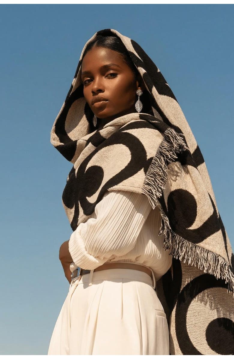 VILLA ABURI Mate Masie Cotton Knit Blanket, Alternate, color, Black And White
