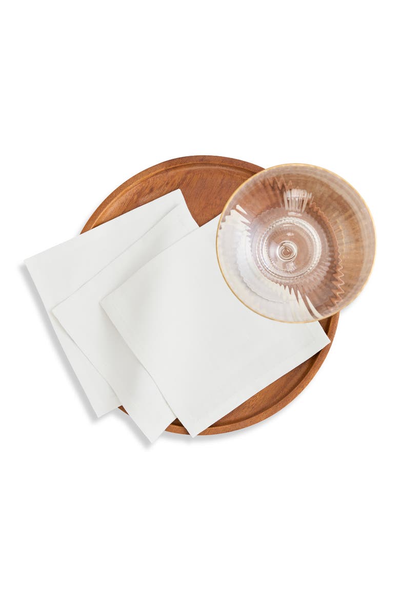 Cotton Linen Plain Cocktail Napkins Set of 12, 6 x 6" - Dru, Alternate, color, White
