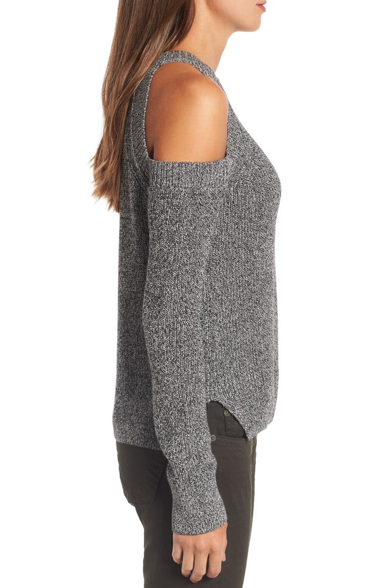 Dana Cold Shoulder Sweater, Alternate, color, BLACK/ WHITE