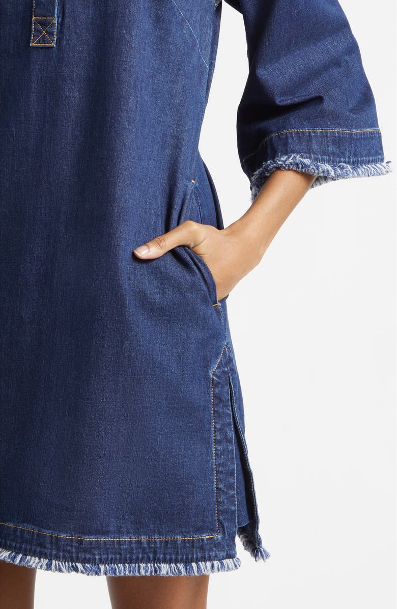 Cinq à Sept Dany Fringe Denim Shirtdress, Alternate, color, Twilight