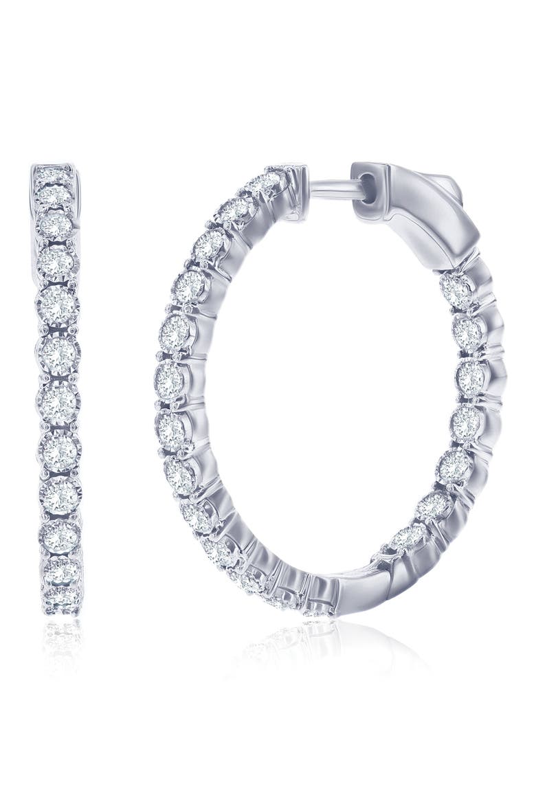 Lab Grown Diamond Hoop Earrings, Main, color, SILVER