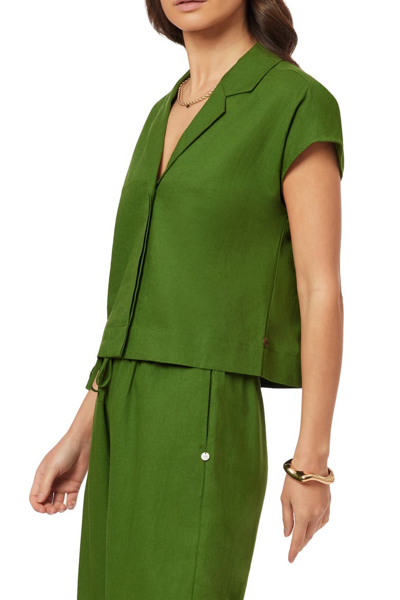 Short Sleeve Linen Blend Button-Up Top, Alternate, color, GARDEN GREEN