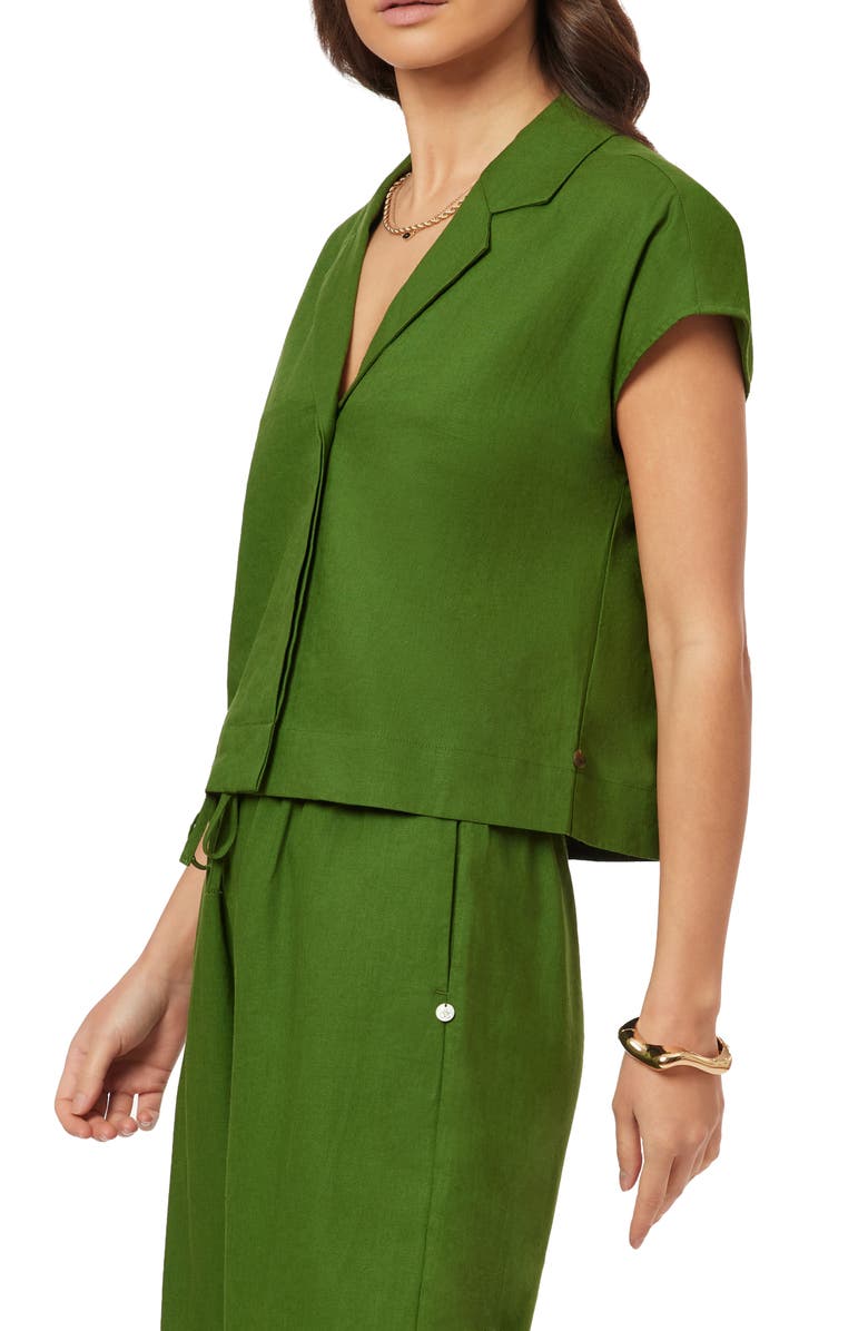 Scotch & Soda Short Sleeve Linen Blend Button-Up Top, Alternate, color, Garden Green