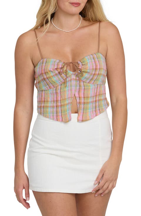 Crinkled Check Split Front Camisole