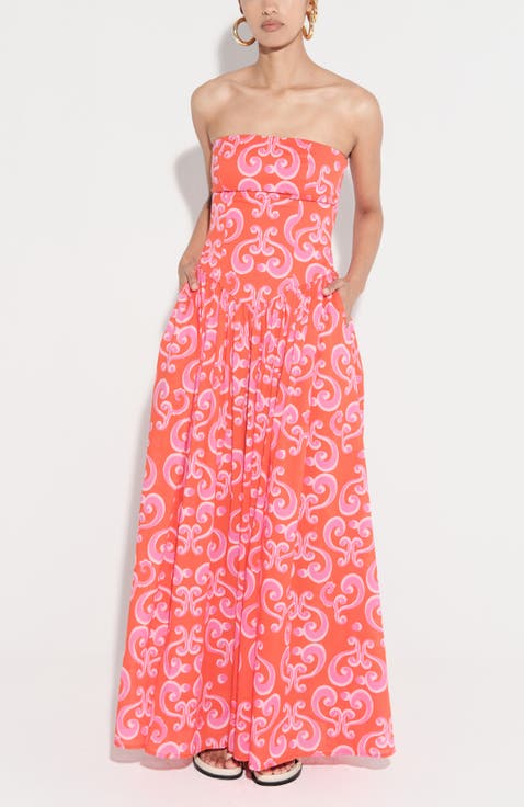 Golondrina Strapless Drop Waist Cotton Maxi Dress