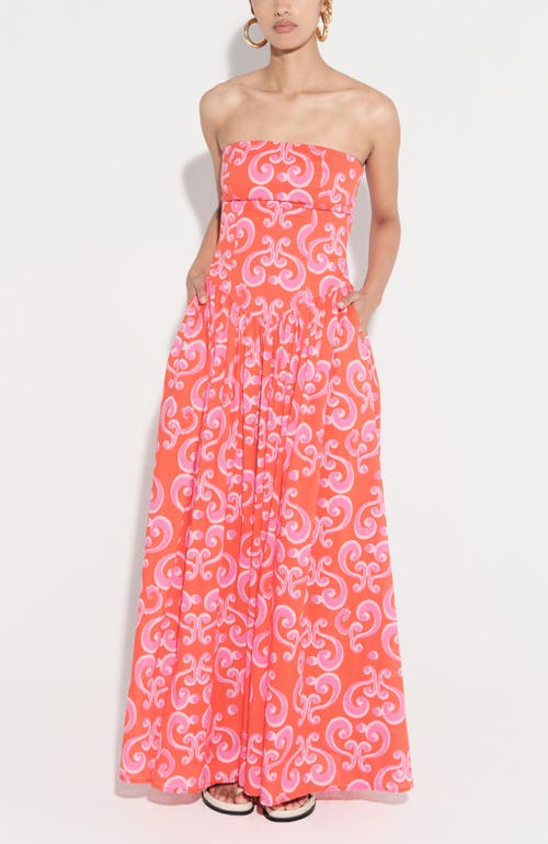 De Loreta Golondrina Strapless Drop Waist Cotton Maxi Dress In Pink