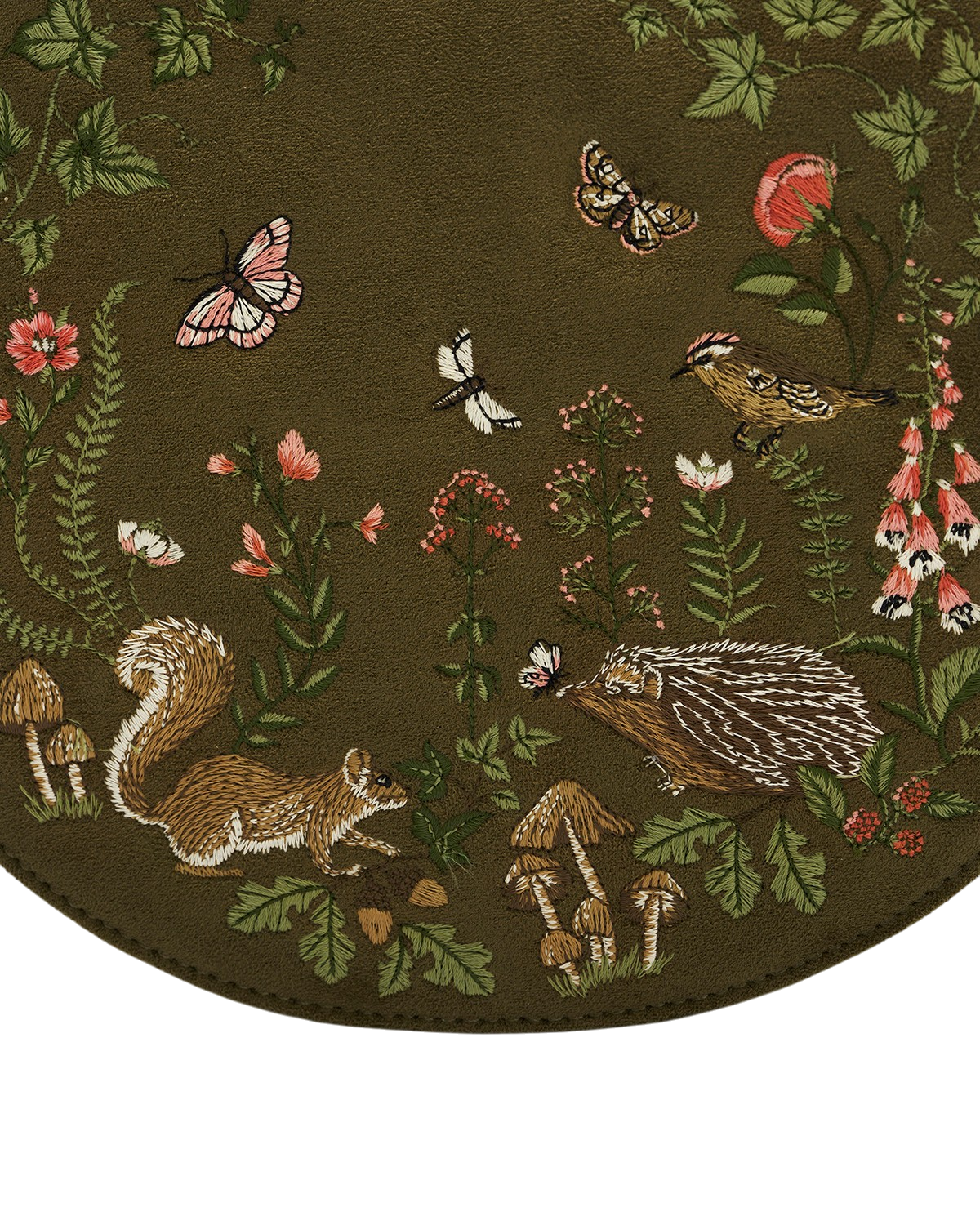 Charlotte Meadow Scene Embroidered Faux Suede Saddle Purse, Alternate, color, Khaki