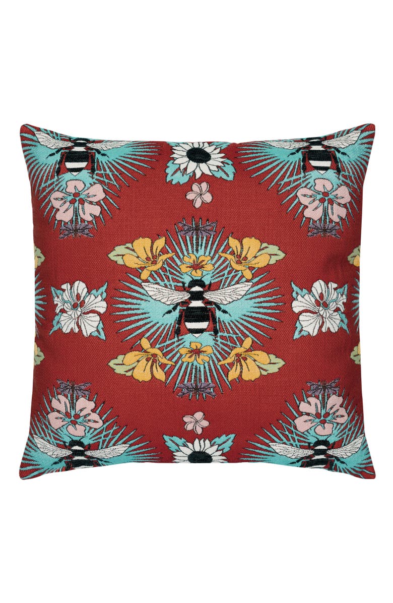 Elaine Smith Tropical Bee Jacquard Chenille accented Indoor & Outdoor Woven Accent Pillow, Main, color, Red