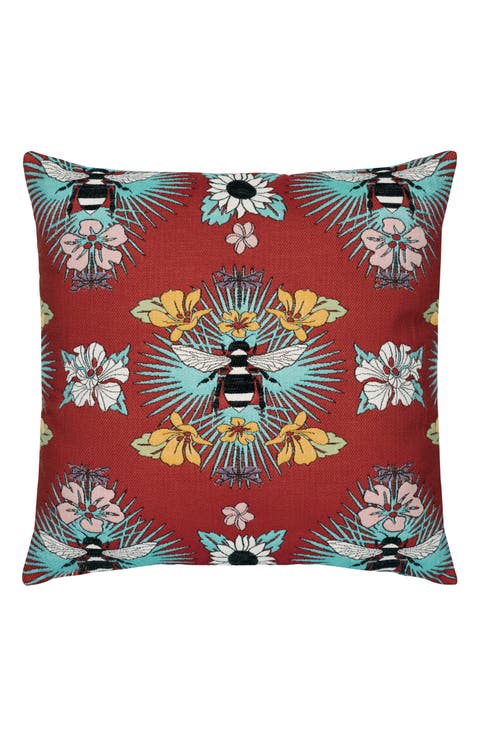Tropical Bee Jacquard Chenille accented Indoor & Outdoor Woven Accent Pillow