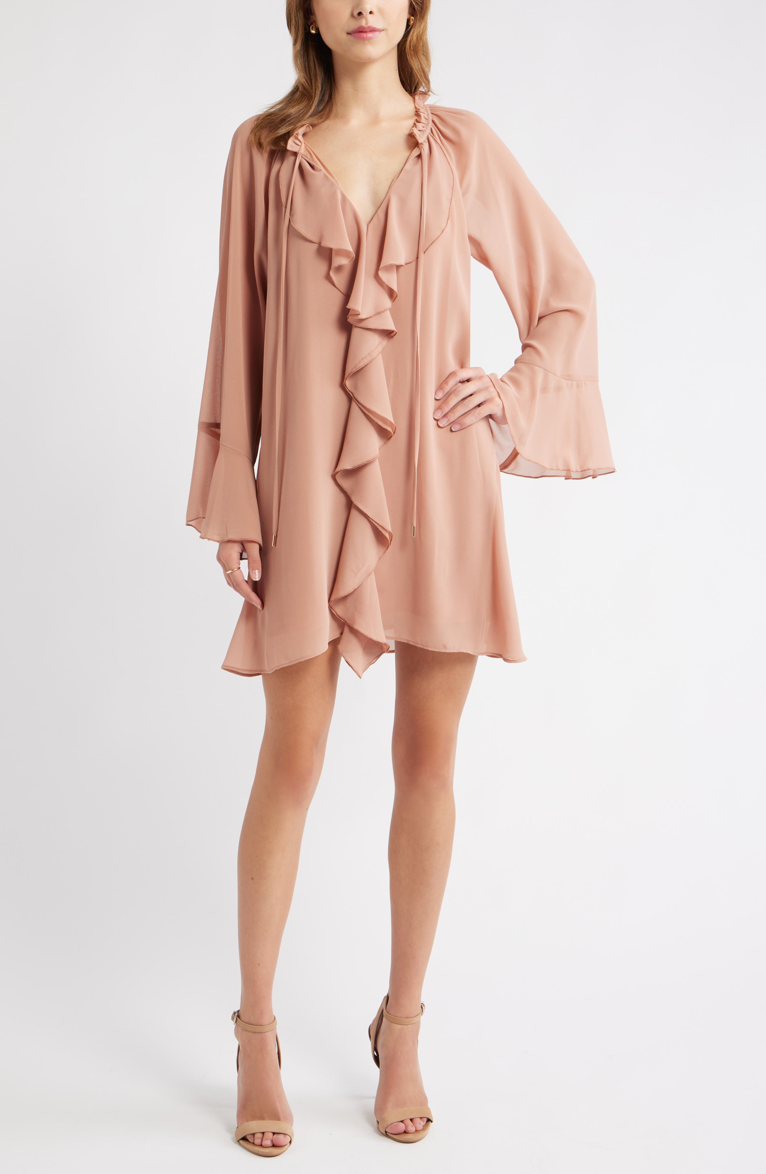 Open Edit Ruffle Chiffon Shift Dress