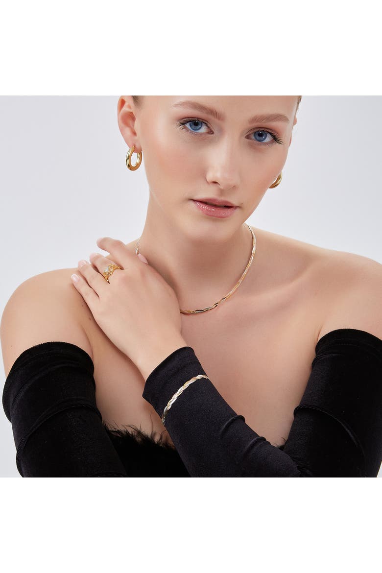 Gold Rose Gold and Silver Spiral Sterling Silver Flat Bracelet, Alternate, color, Gold