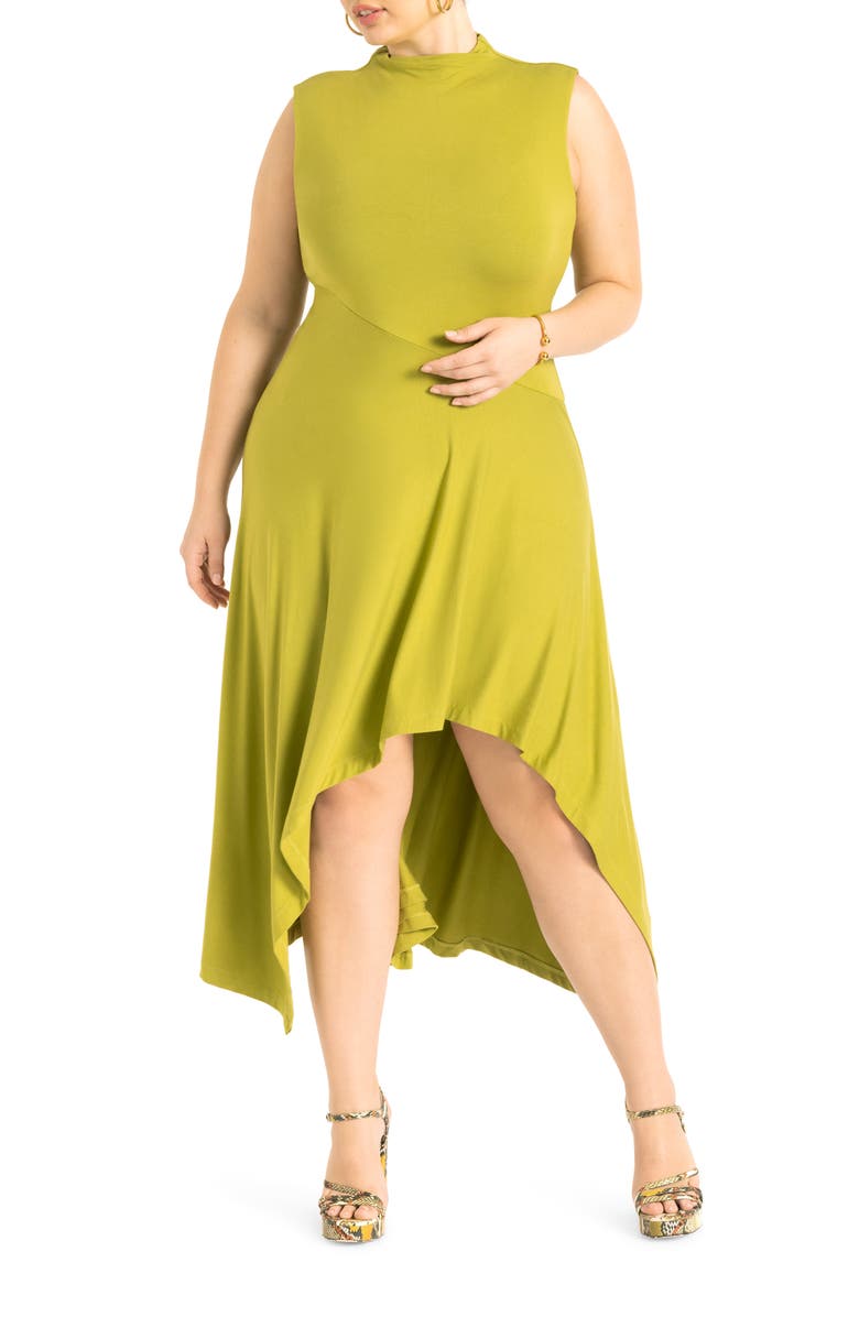 ELOQUII Asymmetric Sleeveless Stretch Jersey Dress, Main, color, 