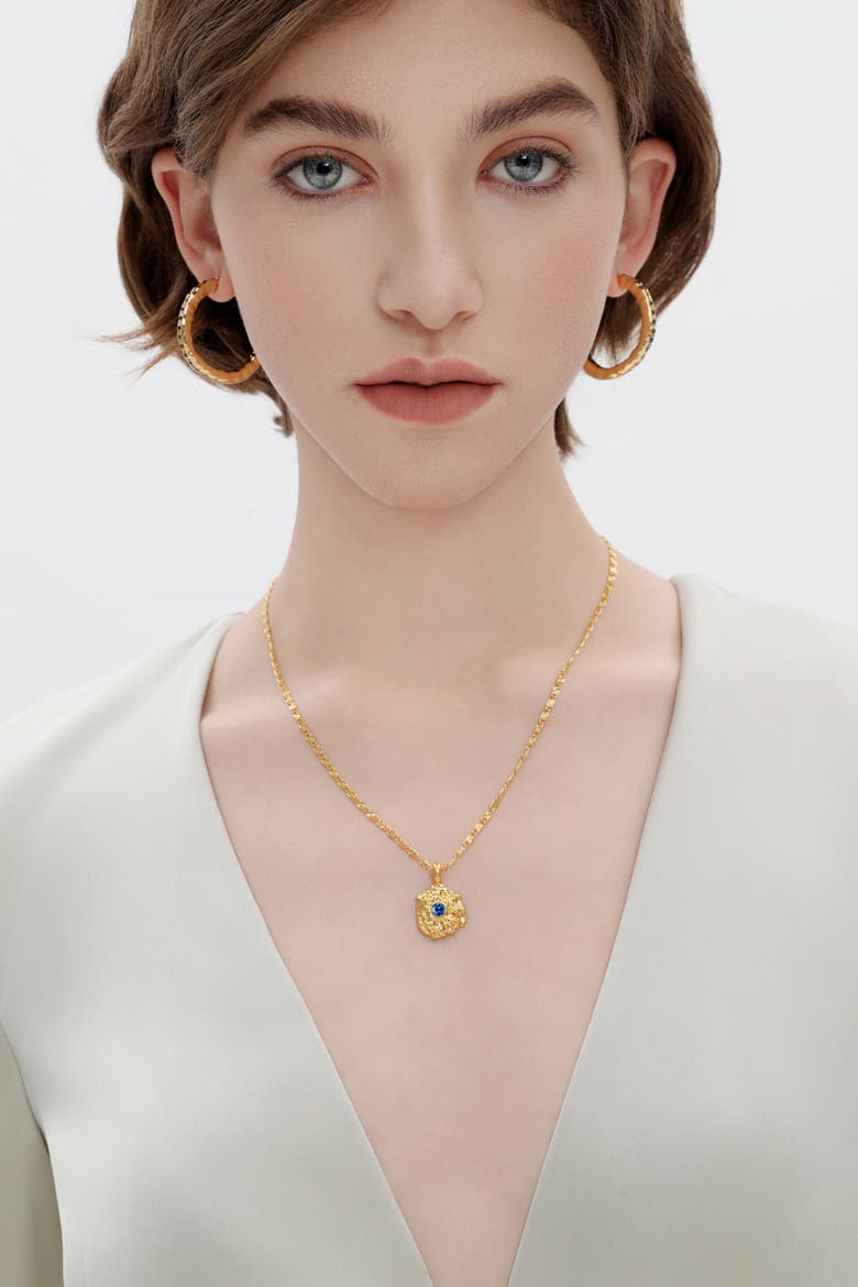Shayla Molten Cubic Zirconia Pendant Necklace, Alternate, color, Gold/Blue