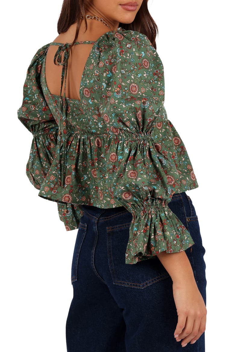 Kenny Bubble Sleeve Crop Top, Alternate, color, GREEN PAISLEY FLORAL