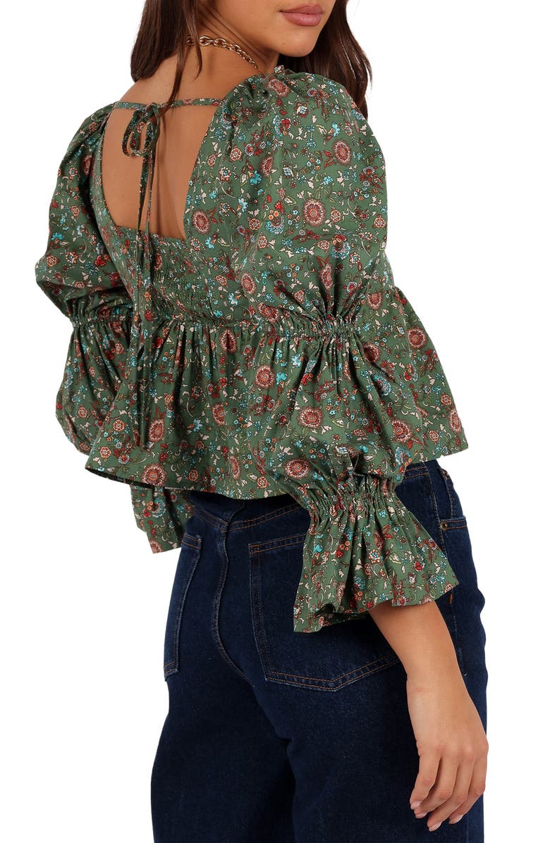 Petal & Pup Kenny Bubble Sleeve Crop Top, Alternate, color, Green Paisley Floral