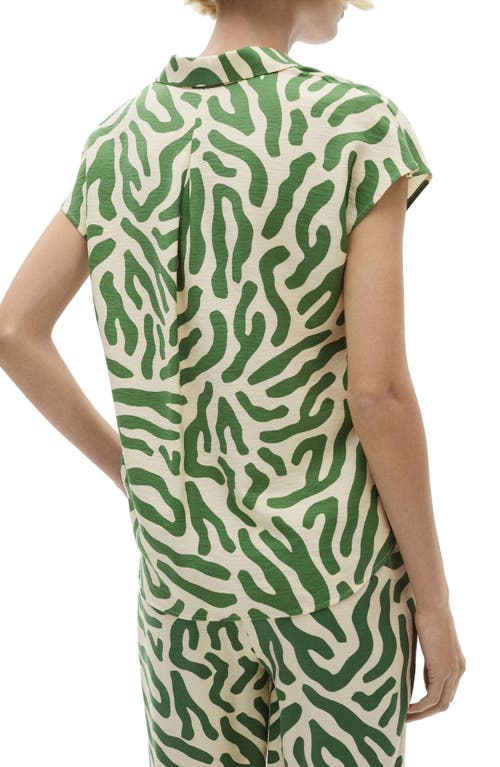 Mango Abstract Print Cap Sleeve Button-up Shirt In Green