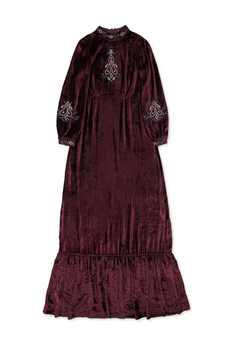 Maxi Velvet Embroidery Dress, Main, color, Violet