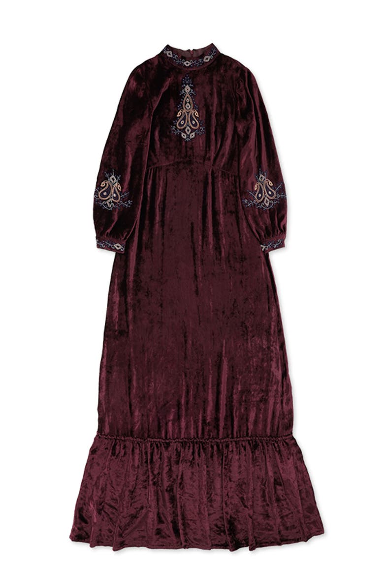 Fortela Maxi Velvet Embroidery Dress, Main, color, Violet