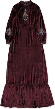 Fortela Maxi Velvet Embroidery Dress
