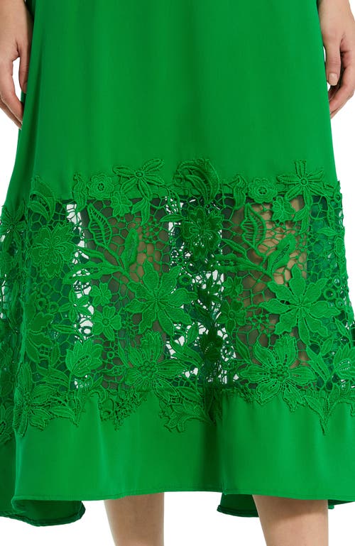Mac Duggal Crepe Boat Neck Midi Dress With Applique Cut Out In Spring Green