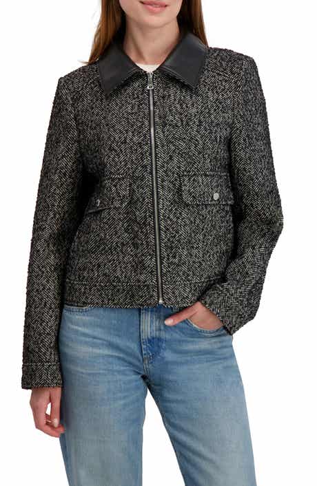 Laundry by Shelli Segal Herringbone Faux Leather Collar Jacket