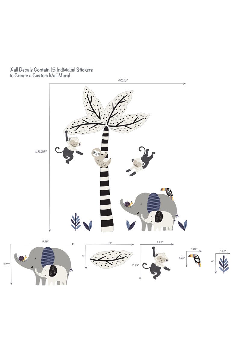 Jungle Party Monkey/Elephant/Tree Nursery Wall Decals/Stickers, Alternate, color, Multicolor