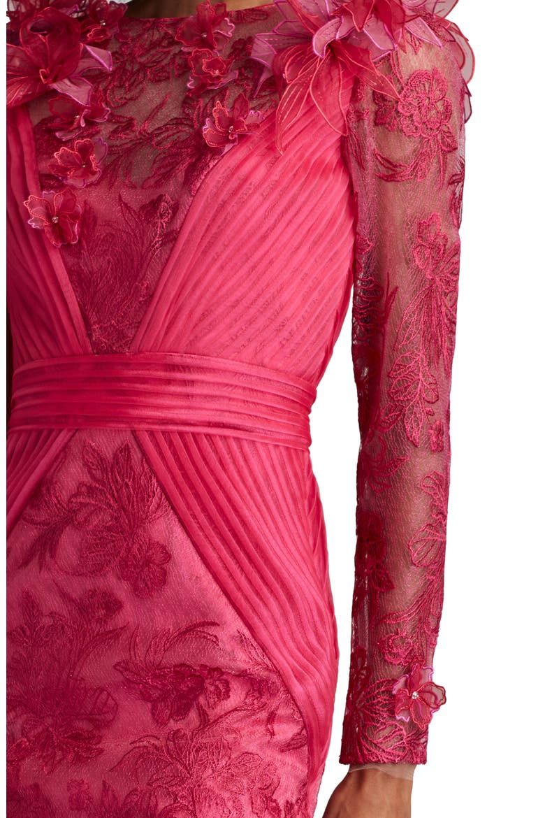 Floral Appliqué Long Sleeve Cocktail Dress, Alternate, color, WATER LILY