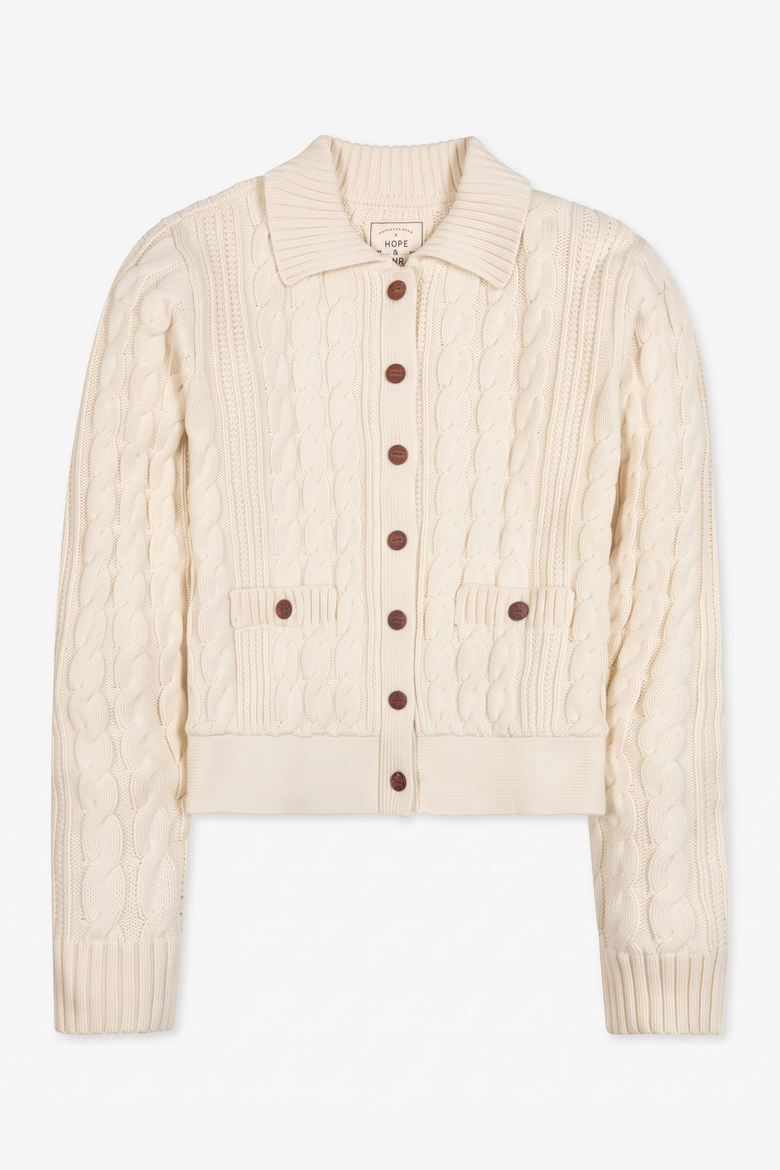 Women's Organic Cotton Cable Knit Collared Cardigan, Alternate, color, Ivory Cable