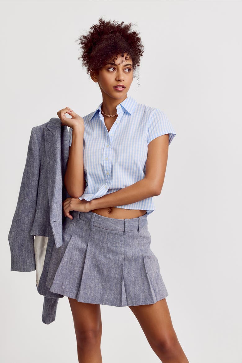 The Boxy Short Sleeve Cropped Shirt, Alternate, color, Sky Blue Check
