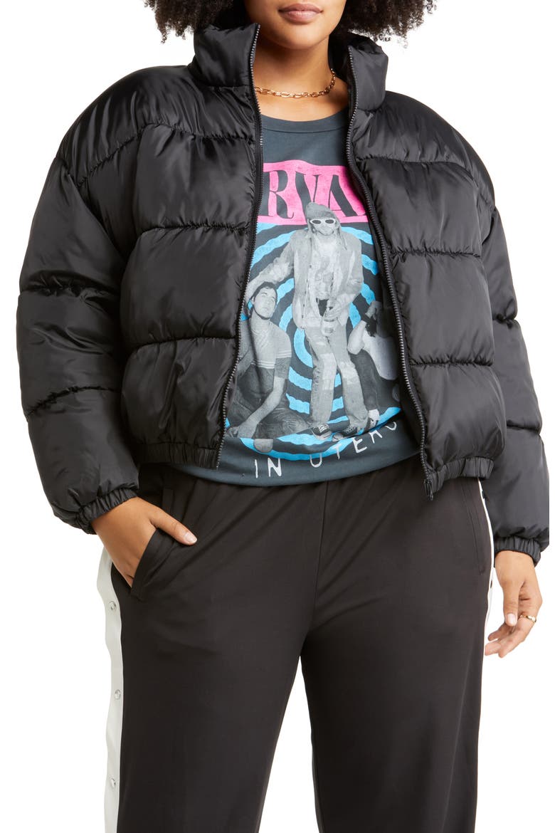 Water-Resistant Crop Puffer Jacket, Main, color, BLACK