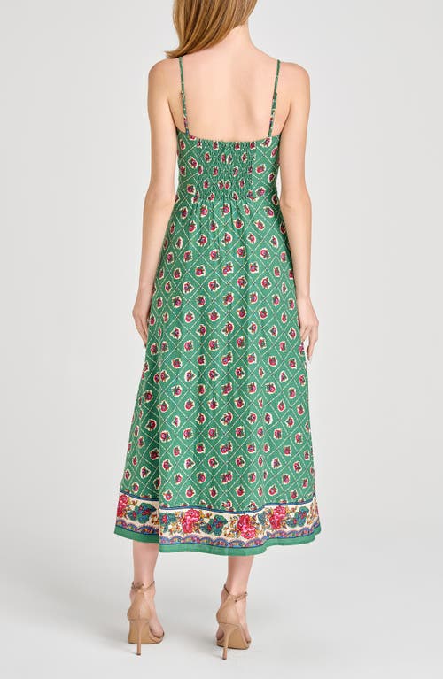 Wayf Josefina Scarf Print Linen Blend Midi Dress In Green Scarf