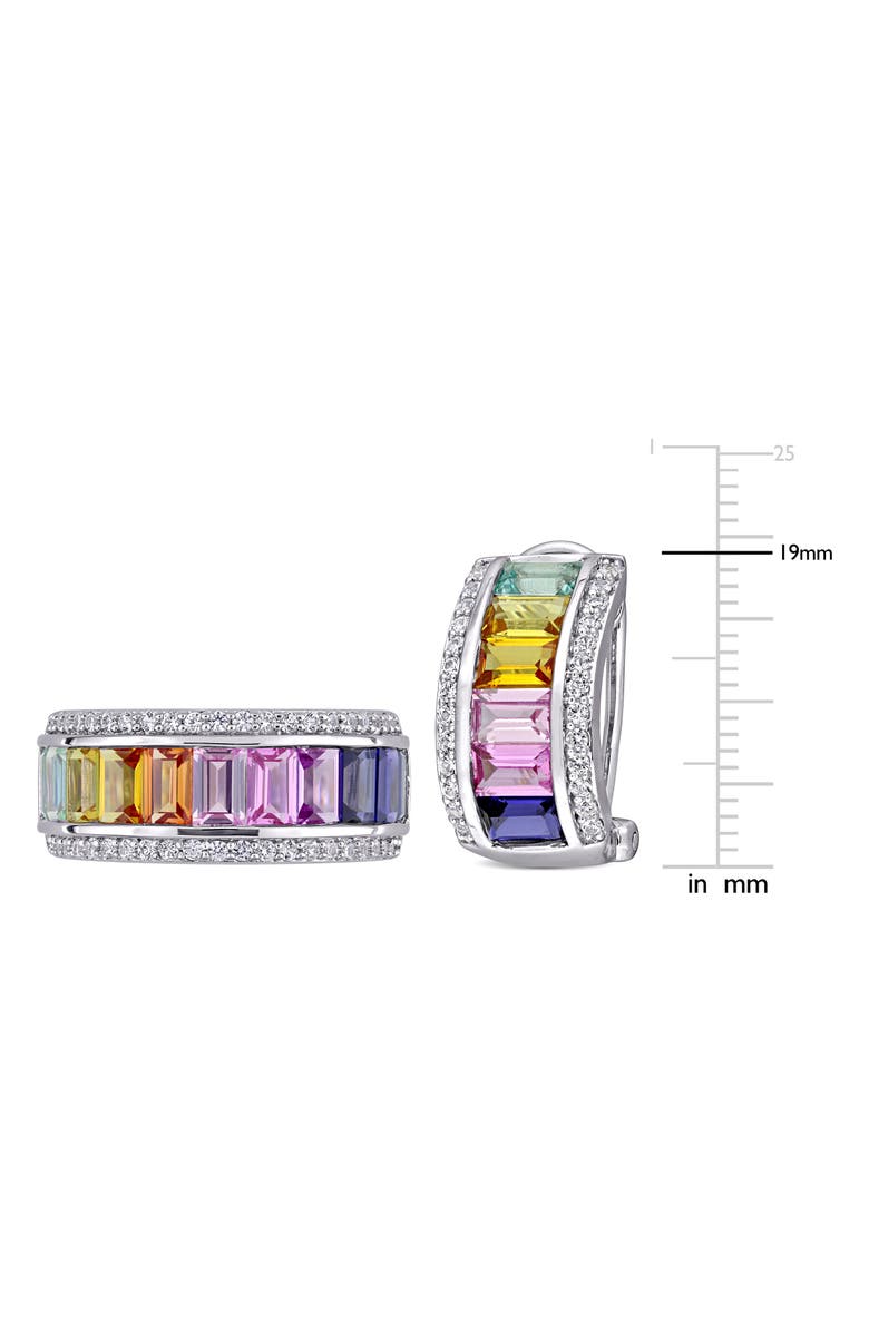 DELMAR Sterling Silver Multicolor Sapphire Half Huggie Hoop Earrings & Ring Set, Alternate, color, 