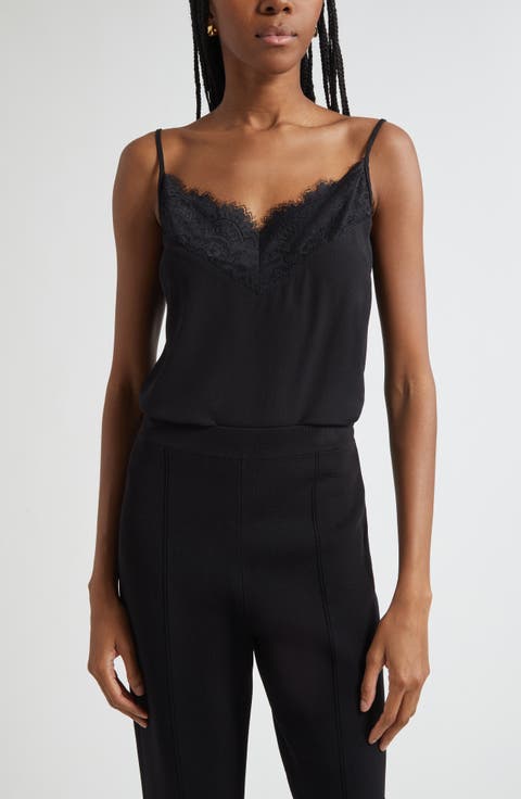 Lace Trim Silk Crepe Camisole