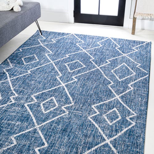 Jonathan Y Carwa Diamond Trellis Indoor/outdoor Area Rug In Blue/ivory