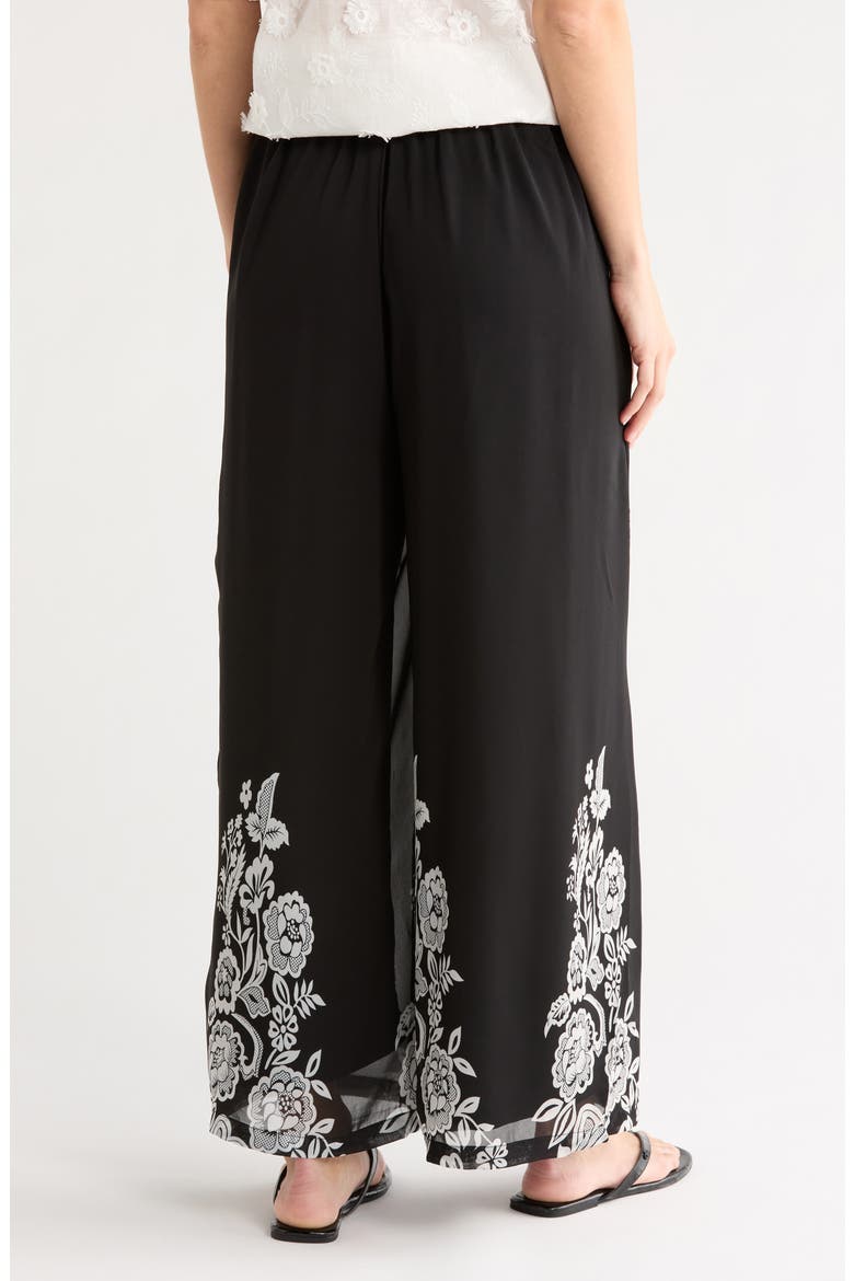 Border Print Wide Leg Pants, Alternate, color, BLACK/ IVORY