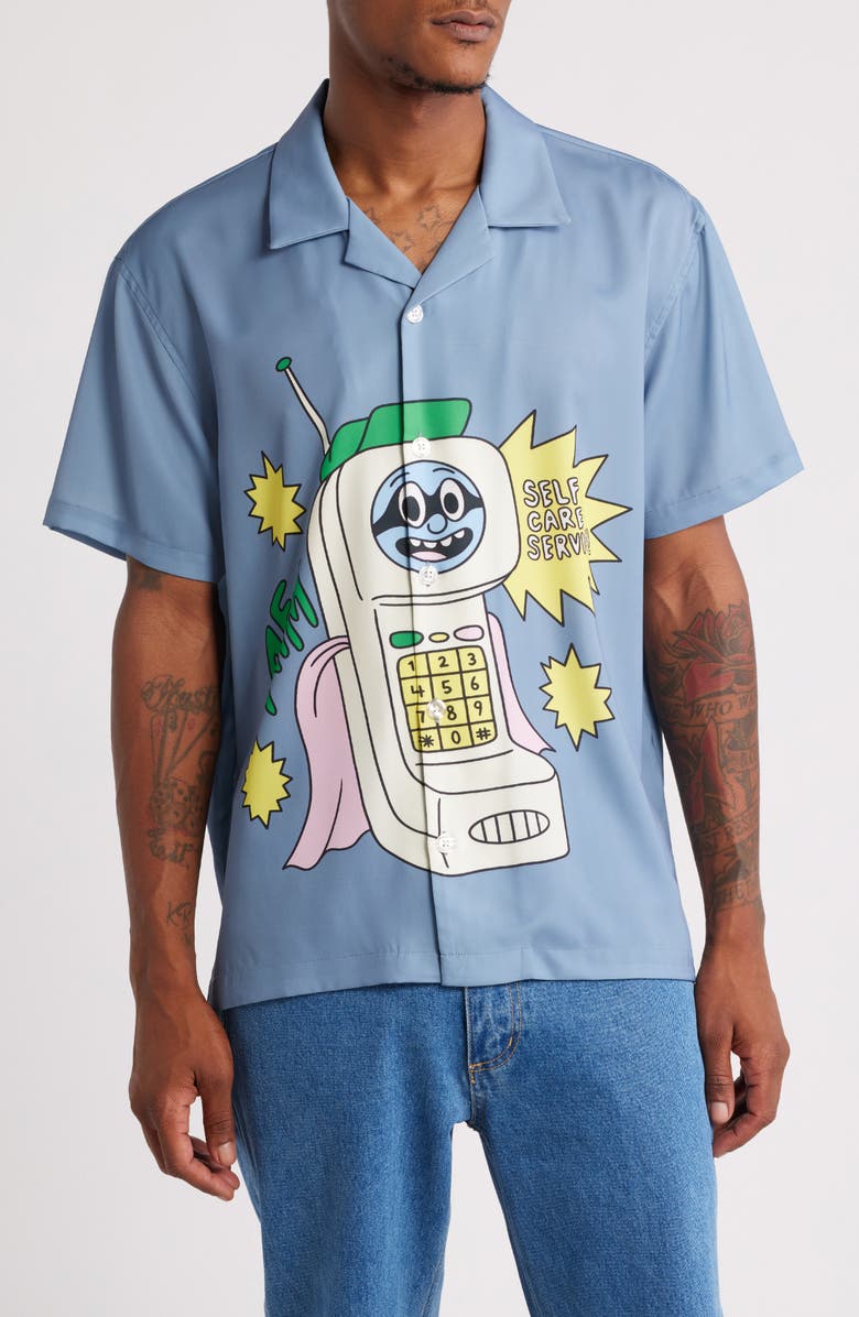 Action Figure Miles Self Care Graphic Camp Shirt, Main, color,