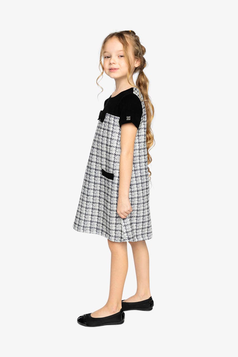 Plaid Milano Jacquard Sleeveless A-Line Knitwear Dress, Alternate, color, Black and White Knitwear