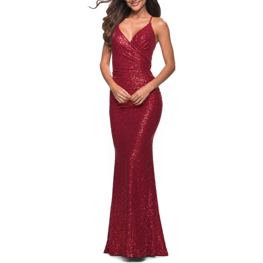 La Femme Wrap Style Long Gown