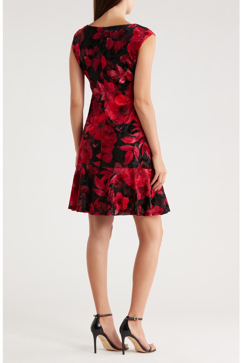 Velvet Burnout Midi Dress, Alternate, color, RED