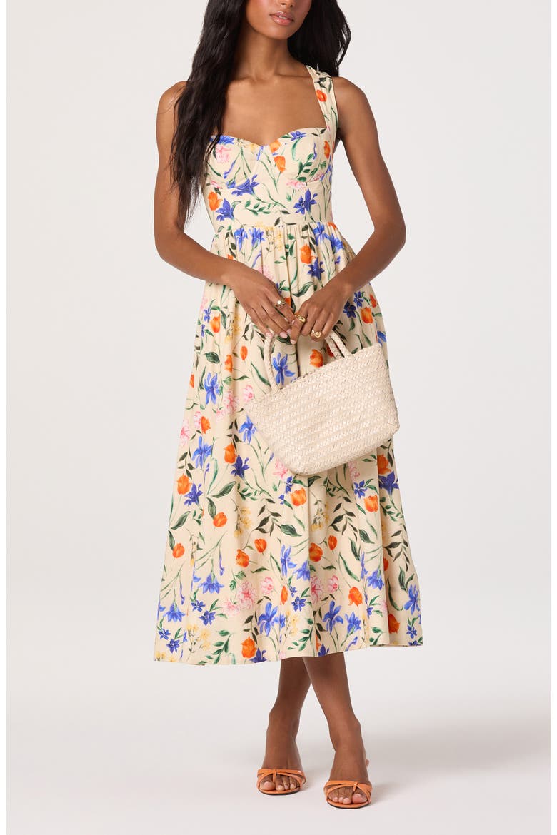 Beryl Floral Cotton & Linen Midi Dress, Alternate, color, BRIGHT BLOOM FLORAL