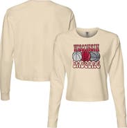 IMAGE ONE Women's Natural Wisconsin Badgers Comfort Colors Basketball Cropped Long Sleeve T-Shirt