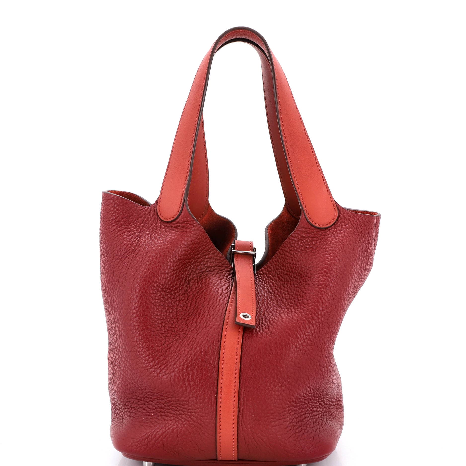 Pre-Owned Hermes Picotin Lock Bag Bicolor Clemence MM, Main, color, Rouge H