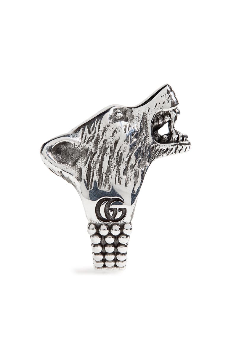 Gucci Wolf Head Sterling Silver Ring, Alternate, color, 